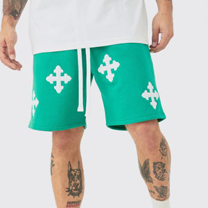 Short d'entraînement confortable à taille élastique pour hommes, short de course d'été décontracté avec nouveau motif uni respirant et teint - Product Image 1