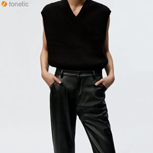 กางเกงหนังมอเตอร์ไซด์ของผู้ชาย2022กางเกงหนังฟอกสูงผ้าคอตตอนเอวสูงสไตล์ลำลองดีไซน์ใหม่ขายส่ง - Product Image 6