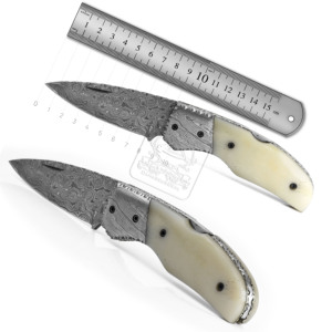 มีดพับเหล็กดามัสกัสทำมือมีสี DD-FK-726กระดูกอูฐ58-62 HRC กลางแจ้งล่าสัตว์ - Product Image 3