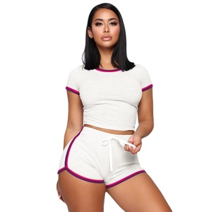 Women's Breathable Quick Dry 2-Piece <b>Yoga</b> <b>Set</b> with Solid Pattern Custom Logo Front Mid Waist Elastic Closure Short Border Lining - Product Image 2