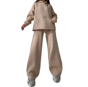 Wholesale Cheap Price Women's Long Sleeve <b>Jogging</b> Tracksuits Winter Sports Sweat <b>Suit</b> Clothes Hooded Collar Solid Fleece Adults - Product Image 1