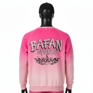 Sweat-shirt pour homme en coton molletonné dégradé rose, toucher doux, strass, transfert thermique, logo personnalisé, sweat-shirt basique pour homme - Product Image 2