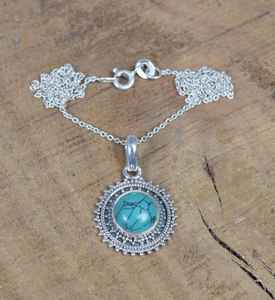 Collar con Colgante de Plata de Ley Turquesa Azul, Diseño de Flor Hecho a Mano, Joyería de Piedras Preciosas, Regalos Elegantes para Mujer - Product Image 6