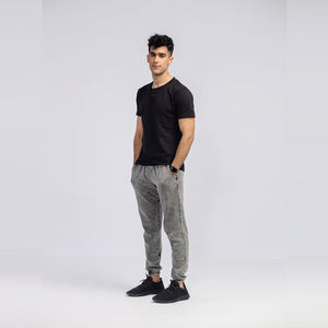 Joggers personnalisés solides 100% coton pour hommes, pantalons de survêtement lavés à l'acide, pantalons de poids moyen unis en éponge française avec fermeture à cordon - Product Image 3