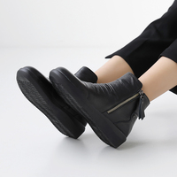 [JSHOE] Sepatu Boots Hato Zip Kulit Sapi Asli dengan Lapisan Bulu untuk Wanita
