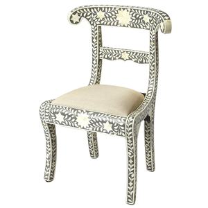 Silla Decorativa con Incrustaciones de Hueso en Diseño Floral de la India - Product Image 1