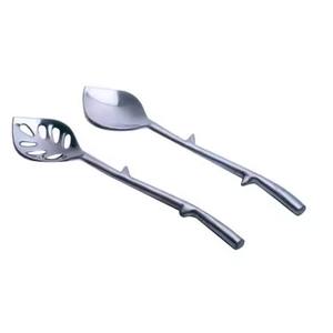 Cuchara y Tenedor de Acero Inoxidable, Cubiertos Plateados para Bodas, Cuchara para Servir Ensaladas con Mango Largo y Diseño Redondo - Product Image 1