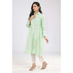 เสื้อเชิ้ตผ้าป๊อปลินพิมพ์ลายสีเขียวสำหรับผู้หญิง ฟรีไซส์ XL สไตล์ลำลองแบบตะวันตก ตกแต่งกระดุม ทรงยาว สำหรับฤดูใบไม้ร่วง ฤดูใบไม้ผลิ ฤดูร้อน - Product Image 4