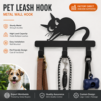 Support mural personnalisé en métal pour laisse de chien, 3 crochets, design chat, organisateur de laisses pour animaux de compagnie, auto-adhésif, résistant à la rouille, moderne