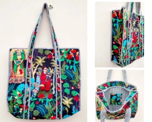 HIgh Quality Customised Affordable Dark Floral <b>Quilted</b> <b>Tote</b> <b>Bag</b> - Artisan Sustainable Statement <b>Bag</b> - Product Image 3