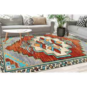 Aztec Printed <b>Rug</b>: Blue and Brown, Antique Decor, Turkish, Luxury, <b>Lounge</b>,Nonwoven Soft <b>Rug</b> - Product Image 3
