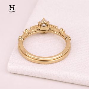 Luxury Pear Cut Lab Grown Diamond Engagement <b>Ring</b> <b>Set</b> 14K Yellow <b>Gold</b> Curved Vine Cluster Bridal Stack - Product Image 4