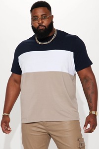 Verano 2025 Cross border grande casual cuello redondo transpirable manga corta hombres Color Block contraste color camisetas para hombres - Product Image 3