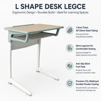Ensemble moderne de bureau et chaise trois places pour étudiants avec structure métallique pour mobilier de salle de classe scolaire et universitaire