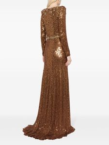 O-cou avec manches longues robe pleine longueur pour l'événement de fête de la fête de mariage paillettes perlées polymesh nuit - Product Image 6