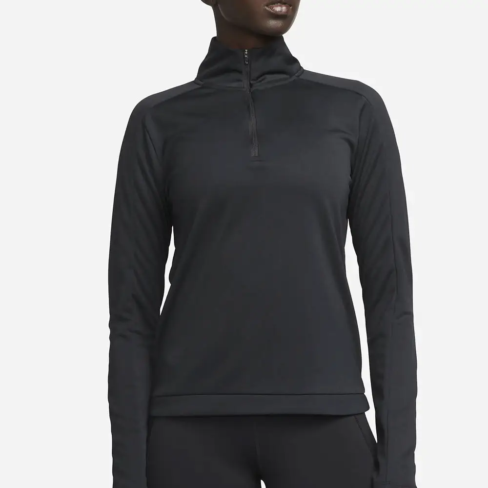 Maglia da donna a punta con Zip e maglietta attiva da allenamento a maniche lunghe con fori per il pollice in poliestere Spandex Top moda 2024