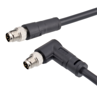 Conector de Aviación Industrial M8 Blindado, Moldeado, Recto y en Ángulo, de 3, 4 y 5 Pines, Código B, Puerto Metálico, Impermeable, con Arnés de Cableado