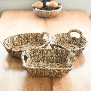 Plateaux de service décoratifs en jacinthe d'eau tissés à la main, écologiques, multi-usages, personnalisables, avec poignées, plateau alimentaire fait main, rangement - Product Image 5