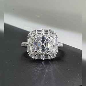 Anillo Art Deco de diamante cultivado en laboratorio de forma cuadrada de corte Asscher de 4,50 quilates para mujer, joyería de oro fino para boda, oro blanco de 14K - Product Image 1