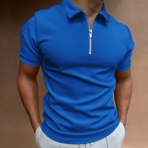 Polo de manga corta con cuello vuelto y cremallera para hombre, camisa personalizada de color sólido para hombre - Product Image 6