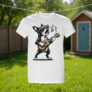 Camiseta Premium de Manga Larga con Diseño de Perro Boston Terrier Tocando la Guitarra y Cantando para Amantes de las Mascotas - Producto Promocional - Product Image 3