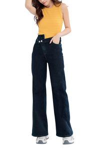 OEM Personalización Transpirable Casual Streetwear Verano Super Stretch Pantalones vaqueros holgados de pierna ancha para mujeres - Product Image 5