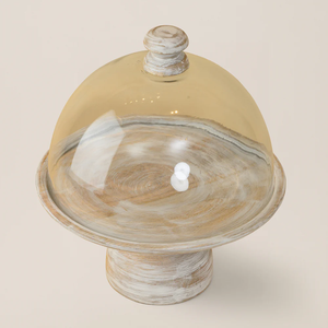Support à gâteau élégant en bois d'acacia/mangue avec dôme en verre à bouton écologique 12,5x14 pouces, destiné aux outils de service de pâtisserie - Product Image 3