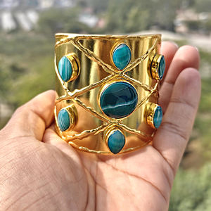 Designer <b>fashion</b> accessories natural botswana agate open <b>cuff</b> <b>bracelet</b> solid brass 18k gold plated handmade jewelry <b>bracelet</b> - Product Image 5