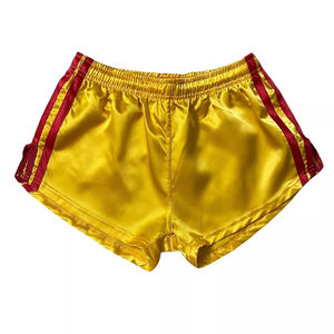 Pantalones cortos de satén informales sólidos Vintage para hombre, de nailon amarillo, transpirables, de secado rápido, entrenamiento, fitness, atléticos, cintura media - Product Image 1