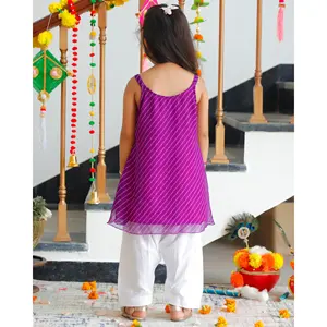 Conjunto de Kurta Leheriya de Chifón Púrpura Puro para Bebés Niñas, Salwar Kameez Bordado de Estilo Étnico Pakistaní para Fiestas y Ocasiones Especiales - Product Image 4