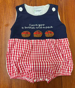 Romper de burbujas para bebé niña con bordado de manzana, conjunto boutique rojo a cuadros para bebés y niños pequeños - Product Image 2