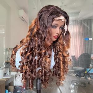 Bouncy Curly Mix Rubio y marrón Color HD Pelucas con cierre de encaje Cabello crudo vietnamita para mujeres negras - Product Image 4