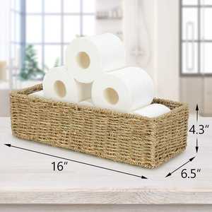 Organisateur de rangement haut et étroit pour salle de bain et garde-manger, panier de toilette long, plateaux de service personnalisés en jonc de mer - Product Image 5
