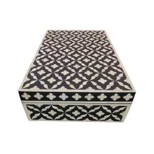 Boîte de rangement rectangulaire en bois bleu faite à la main avec incrustation d'os et boîte à bijoux décorative MOP pour bagues, colliers et bracelets - Product Image 1