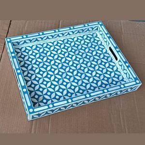 REFER BONE INLAY PLATEAU Plateau de service fait à la main Incrustation d'os de luxe Ramadan Petit déjeuner Nourriture Fruits Café Thé Plateau décoratif à bas - Product Image 2