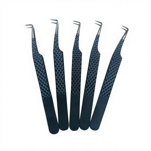 Pinzas para Pestañas de Acero Inoxidable Personalizadas RMI con Envío Directo, de Negro a Negro con Punta de Fibra para Aislamiento, Pinzas para Pestañas de Volumen - Product Image 1
