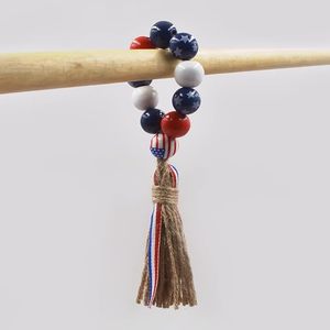 Servilletero con cuentas de madera con borla de cuerda, guirnalda de cuentas de madera para colgar en la pared, decoración para el Día DE LA Independencia - Product Image 3