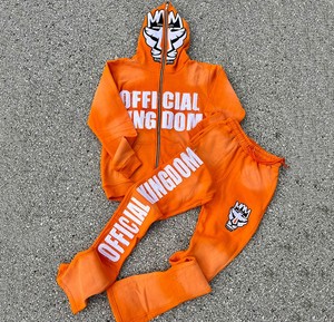 Custom Embroidery Distressed Streetwear High Quality Cotton Patch Sun Faded Full Face Vintage Zip up Hoodie Stacked <b>Tracksuit</b> - Product Image 4