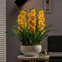 Orchidée Cymbidium Artificielle 65cm Rose et Blanche en Soie avec Pot en Céramique Blanc pour Centre de Table Vente en Gros