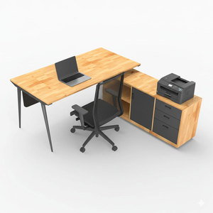 Bureau de direction en bois naturel HBCO052, style contemporain de luxe, design à une seule jambe et avec armoire, mobilier de bureau ou table d'ordinateur - Product Image 1