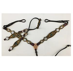 Ensemble de serre-tête et collier de poitrine en cuir d'alligator noir Western en cuir véritable - Product Image 6