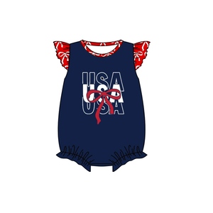 Đặt hàng trước bộ đồ liền thân ngủ cho bé gái sơ sinh, tay bồng, thiết kế theo yêu cầu OEM, chủ đề ngày 4 tháng 7 của Mỹ, chất liệu mềm mại, co giãn, thời trang, kiểu dáng boutique. - Product Image 3