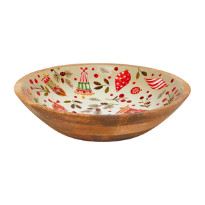 Ensaladera de madera de alta calidad hecha a mano, cuenco para servir ensalada de madera de mango con estampado de esmalte navideño de Vietnam - Product Image 2