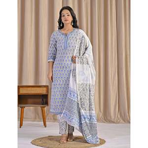 Hand Drawn Grey <b>Block</b> <b>Printing</b> Cotton Anarkali Kurta Pant Set Pakistani Style Indian Dress Net Lehenga Choli - Product Image 3