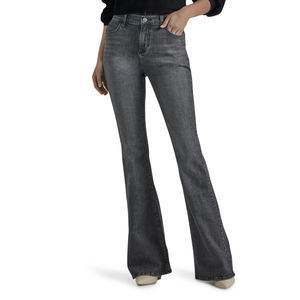 Nueva llegada 100% pantalones de mezclilla de algodón moda mujer ropa azul lavado pantalones vaqueros de gran tamaño mujeres pantalones acampanados logotipo personalizado - Product Image 2