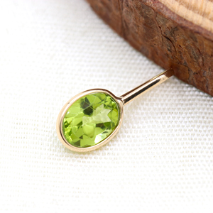 Forme ovale naturelle péridot pierre précieuse 14k or jaune massif fait à la main femmes pendentif bijoux pour la vente en gros - Product Image 2