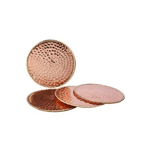 Cup Mat Exquisite Copper <b>Edging</b> Round Wooden Insulation Cup Pad for Tea Ceremony Insulation(Copper-Wood Coaster) at Lowest Price - Product Image 2