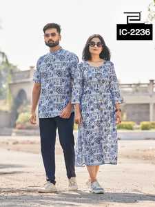 Chemise et Kurtis imprimés exclusifs assortis indiens et pakistanais pour hommes et femmes, ensemble de couple fantaisie, nouveau modèle de Kurtis - Product Image 6