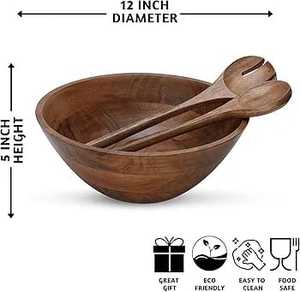 Bol de service en bois émaillé avec cuillères - Product Image 2