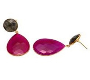 ใหม่มาถึงสีแดงม่วง Chalcedony และ Labradorite พลอย925เงินสเตอร์ลิงรอบและลูกแพร์รูปร่างต่างหู - Product Image 1